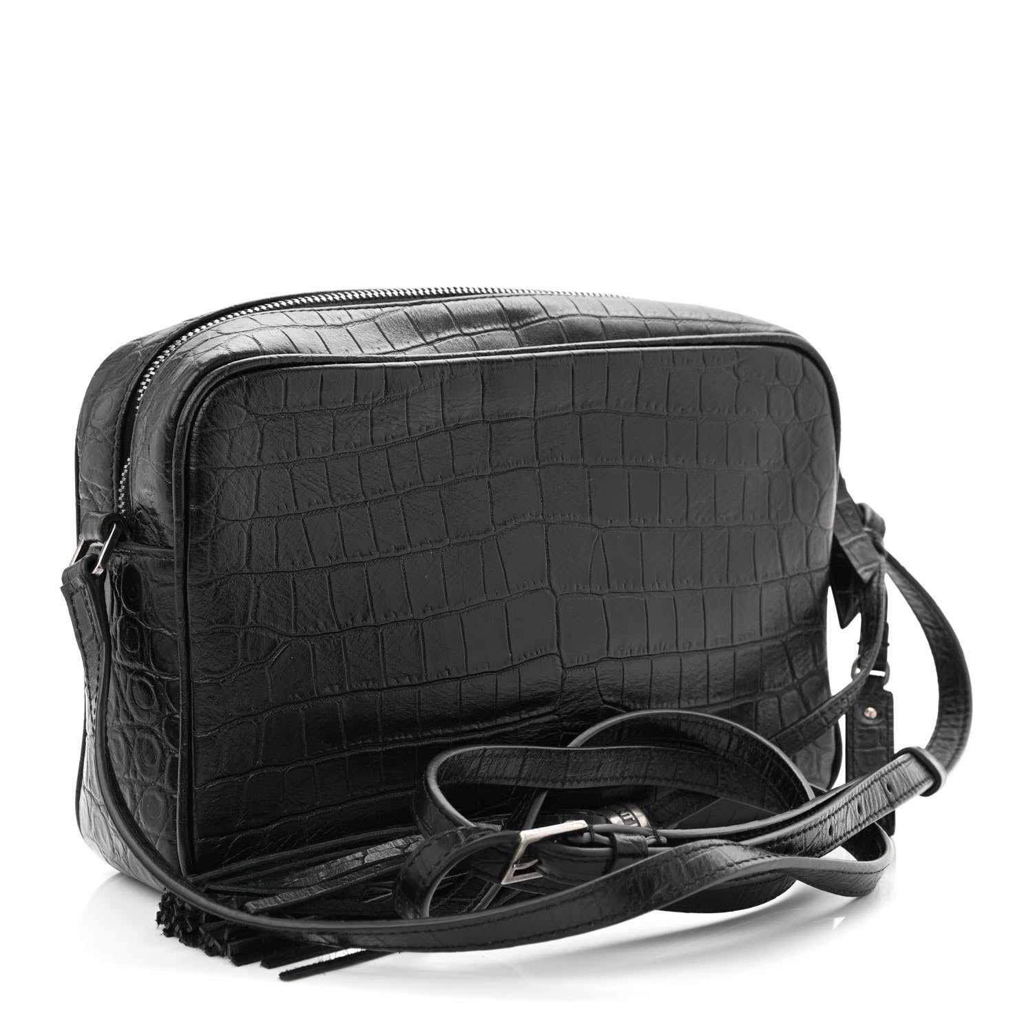 Saint Laurent Calfskin Crocodile Embossed Monogram Lou Camera Bag Black 3 of 10