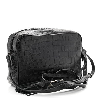 Saint Laurent Calfskin Crocodile Embossed Monogram Lou Camera Bag Black 3 of 10