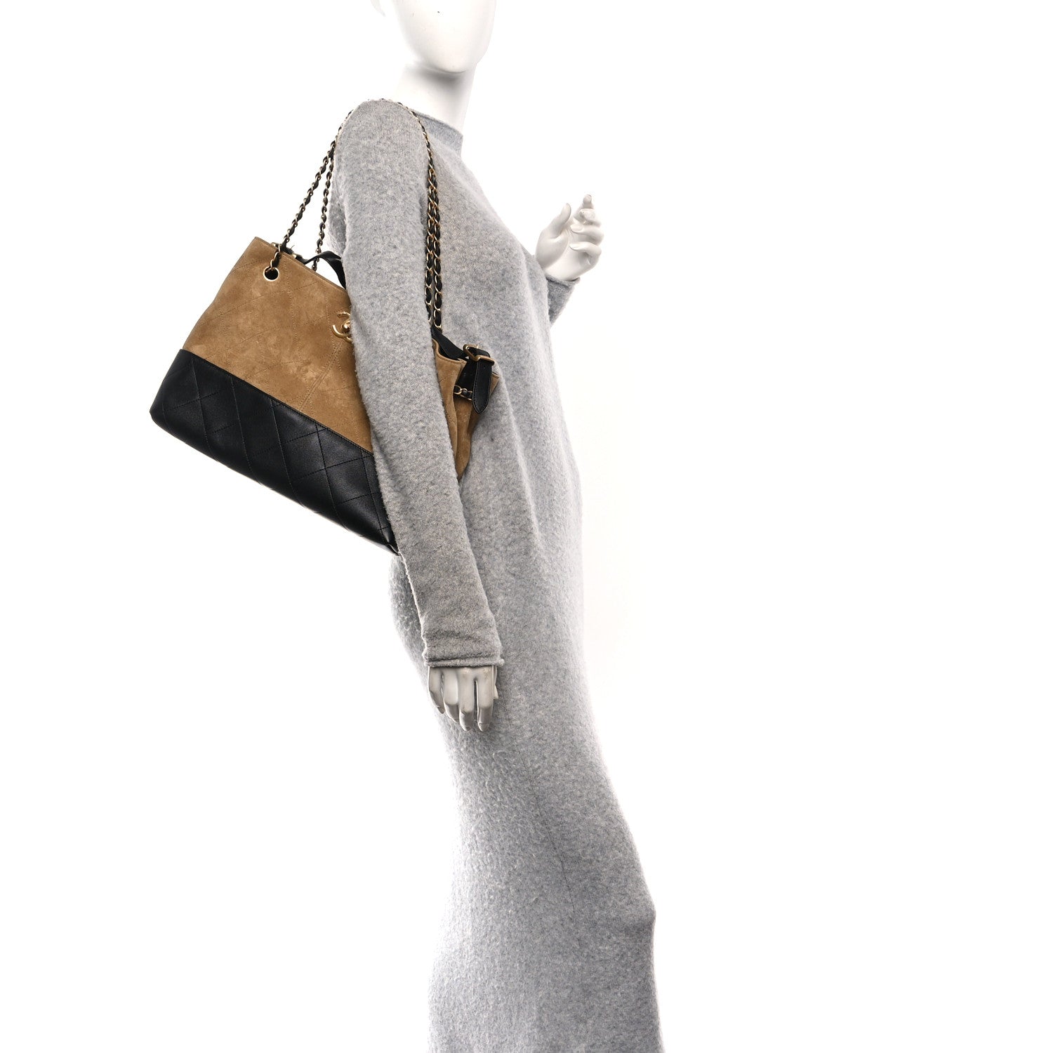 Chanel Suede Calfskin Shiny Lambskin Quilted Small Coco Base Shopping Bag Beige Black 2 of 11