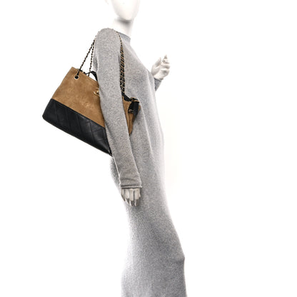 Chanel Suede Calfskin Shiny Lambskin Quilted Small Coco Base Shopping Bag Beige Black 2 of 11