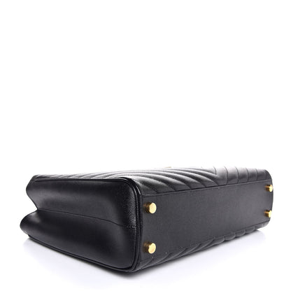Saint Laurent Grain De Poudre Matelasse Chevron Monogram Shopping Bag Black 4 of 7