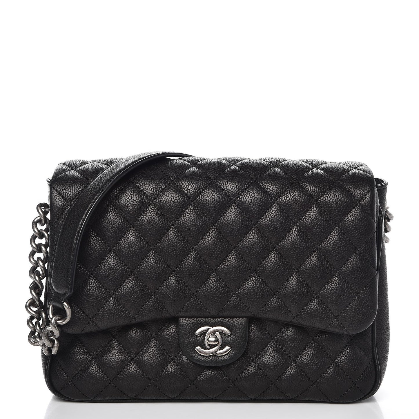 Caviar Quilted Medium Rock In Rome Single Flap Black