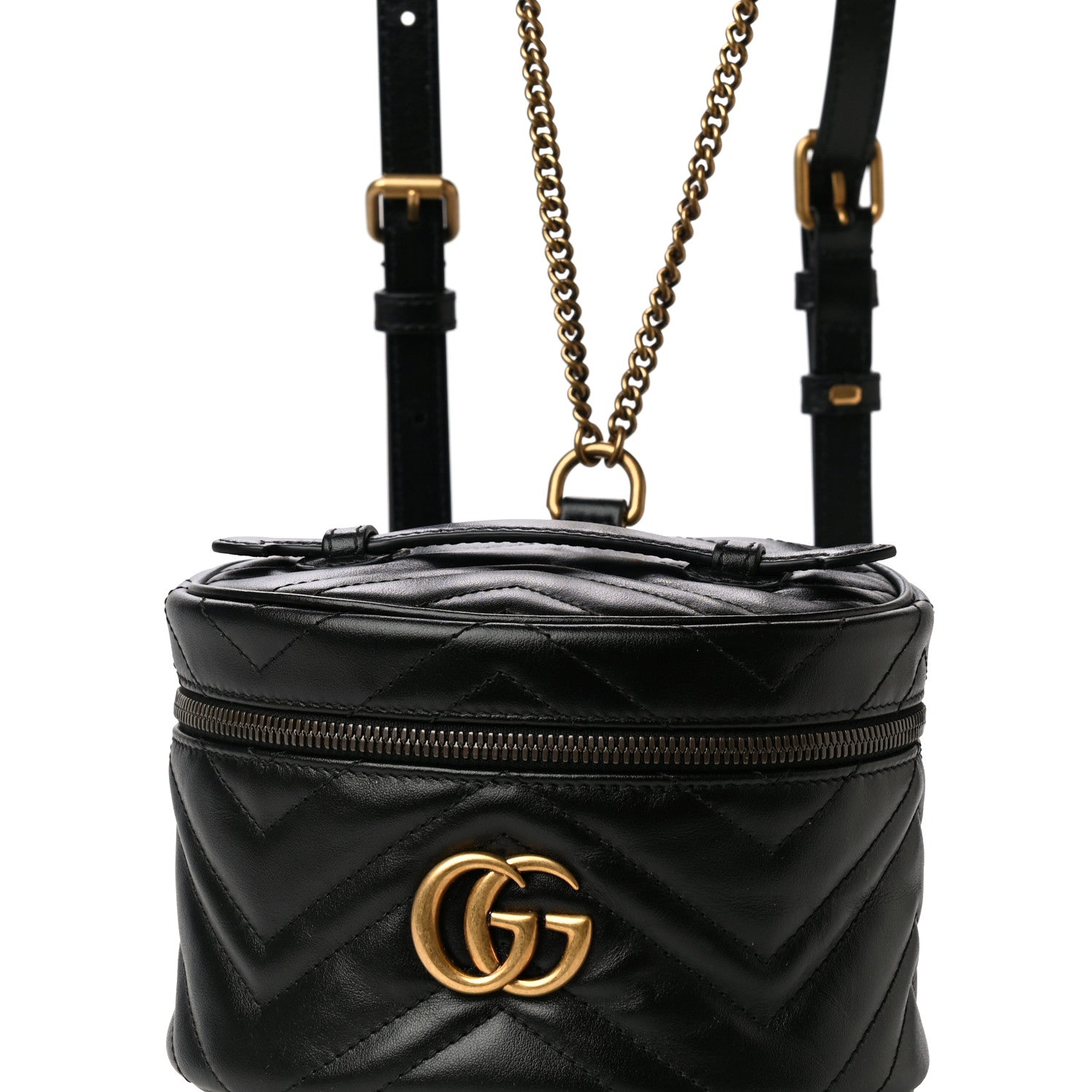 Gucci Calfskin Matelasse Mini GG Marmont Round Backpack Black 6 of 8