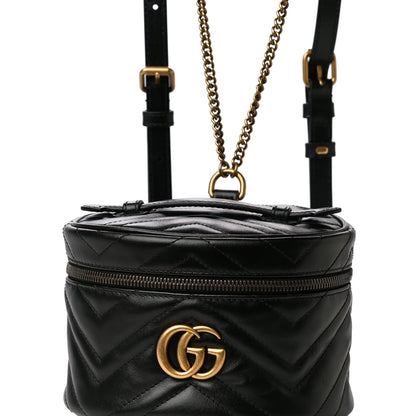 Gucci Calfskin Matelasse Mini GG Marmont Round Backpack Black 6 of 8