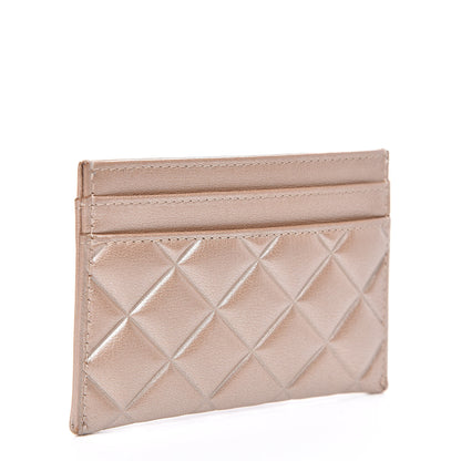 Chanel Metallic Lambskin Quilted Diamond CC Card Holder Beige 3 of 13
