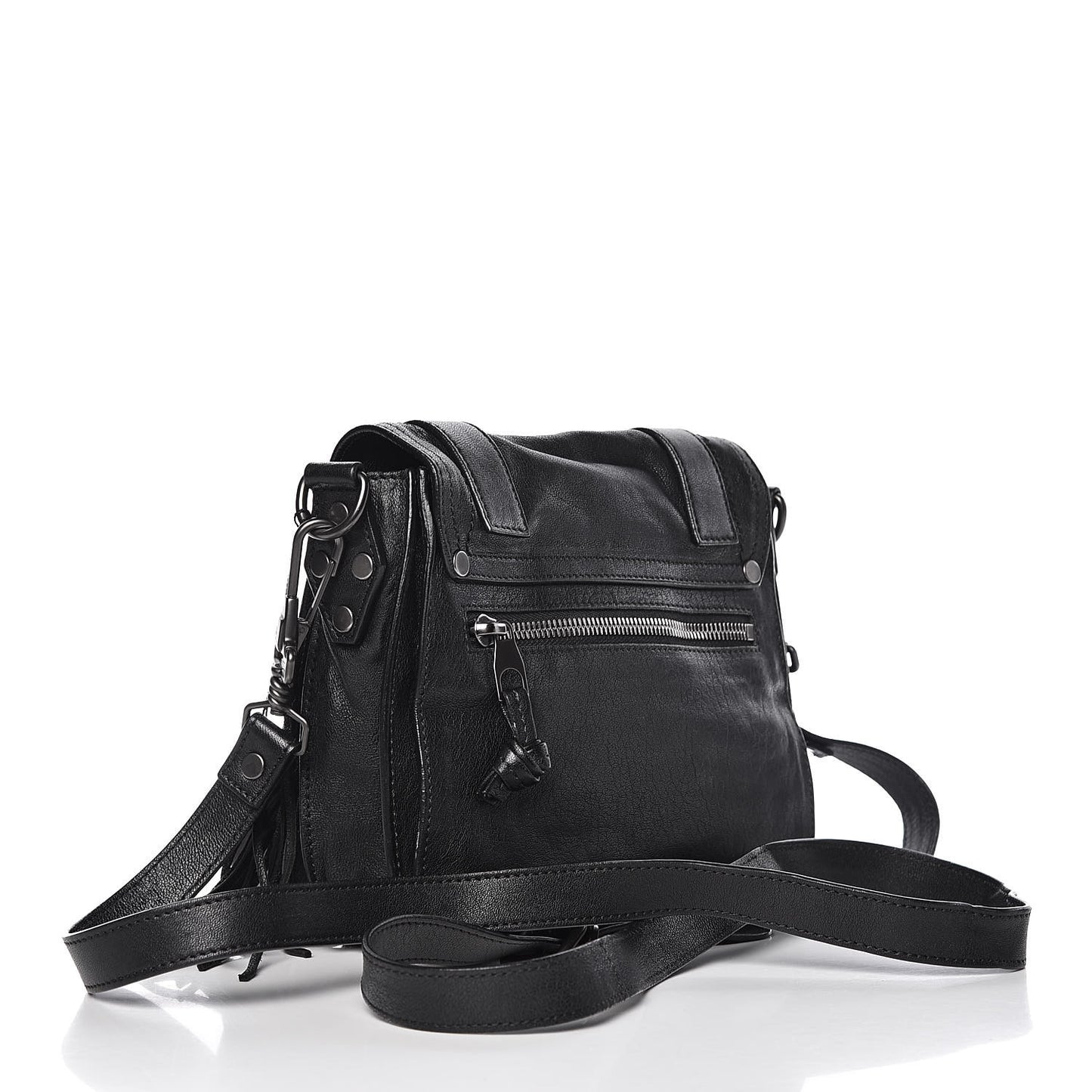 Lambskin Fringe PS1 Crossbody Pouch Black