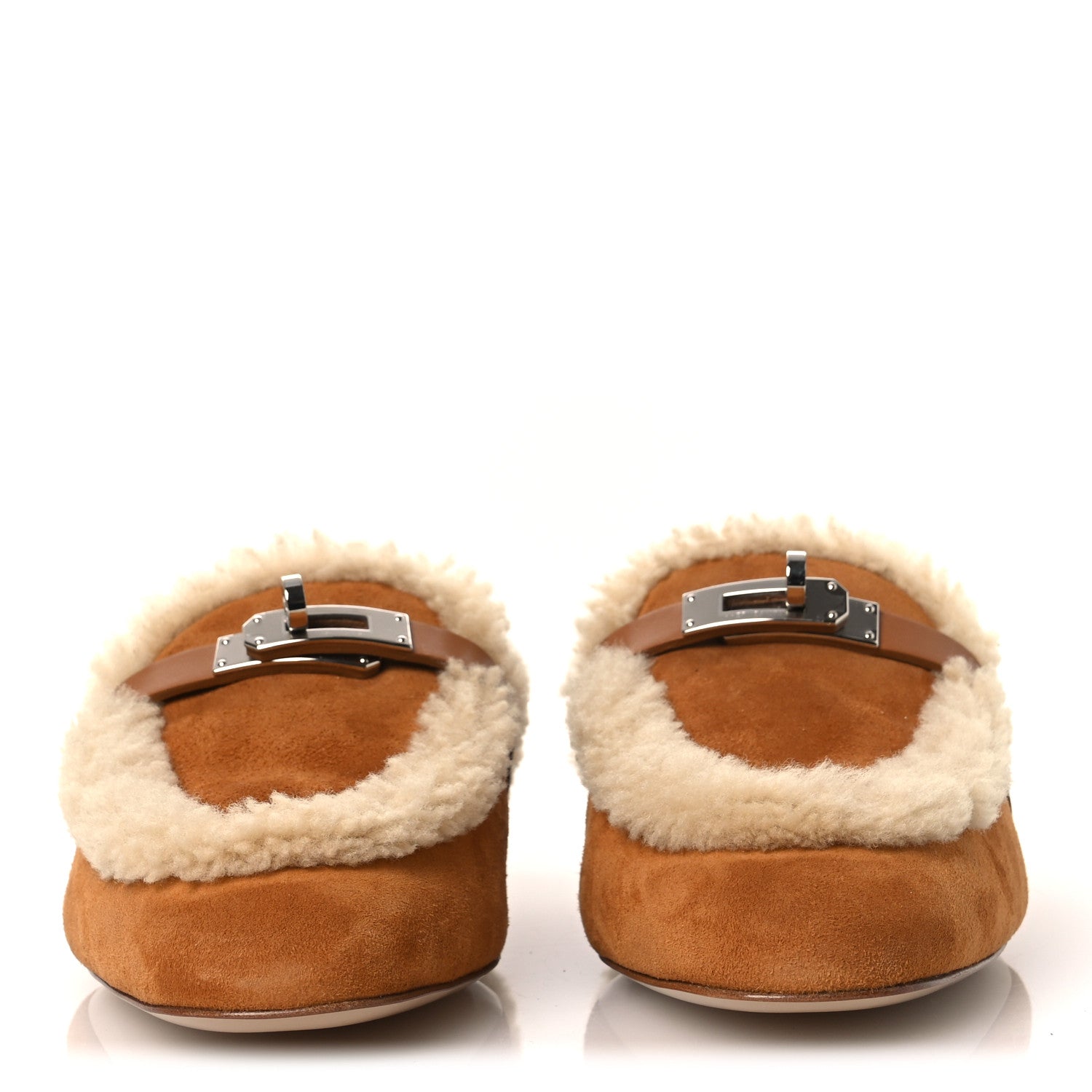 Hermes Suede Goatskin Shearling Womens Oz Mules 39 Natural Ecru 3 of 11