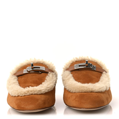 Hermes Suede Goatskin Shearling Womens Oz Mules 39 Natural Ecru 3 of 11