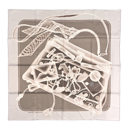 Hermes Silk Please Check In Scarf 90 Gris Perle Etoupe 1 of 4