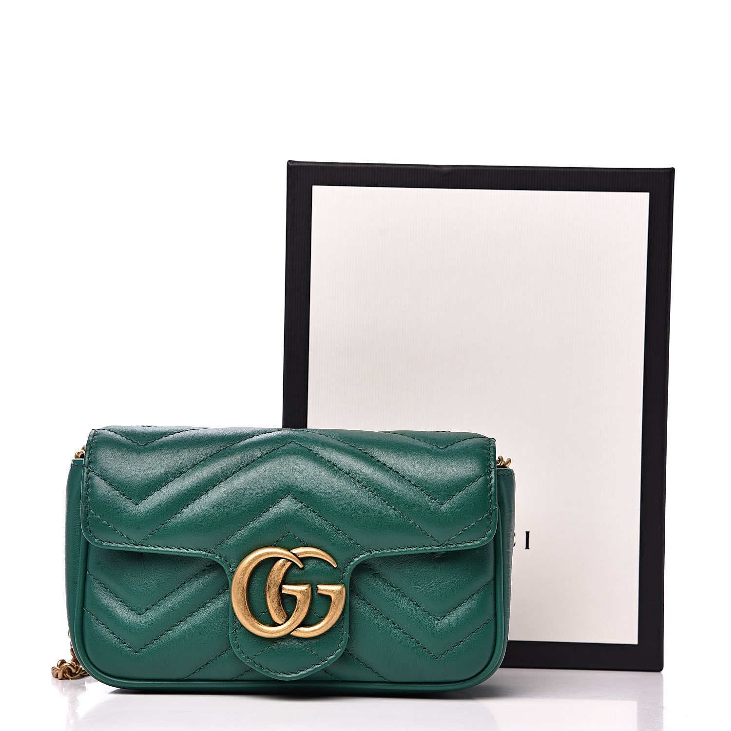 Gucci Calfskin Matelasse Super Mini GG Marmont Shoulder Bag Emerald Green 10 of 10