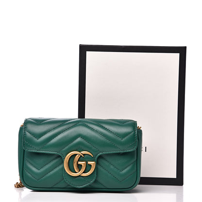 Gucci Calfskin Matelasse Super Mini GG Marmont Shoulder Bag Emerald Green 10 of 10