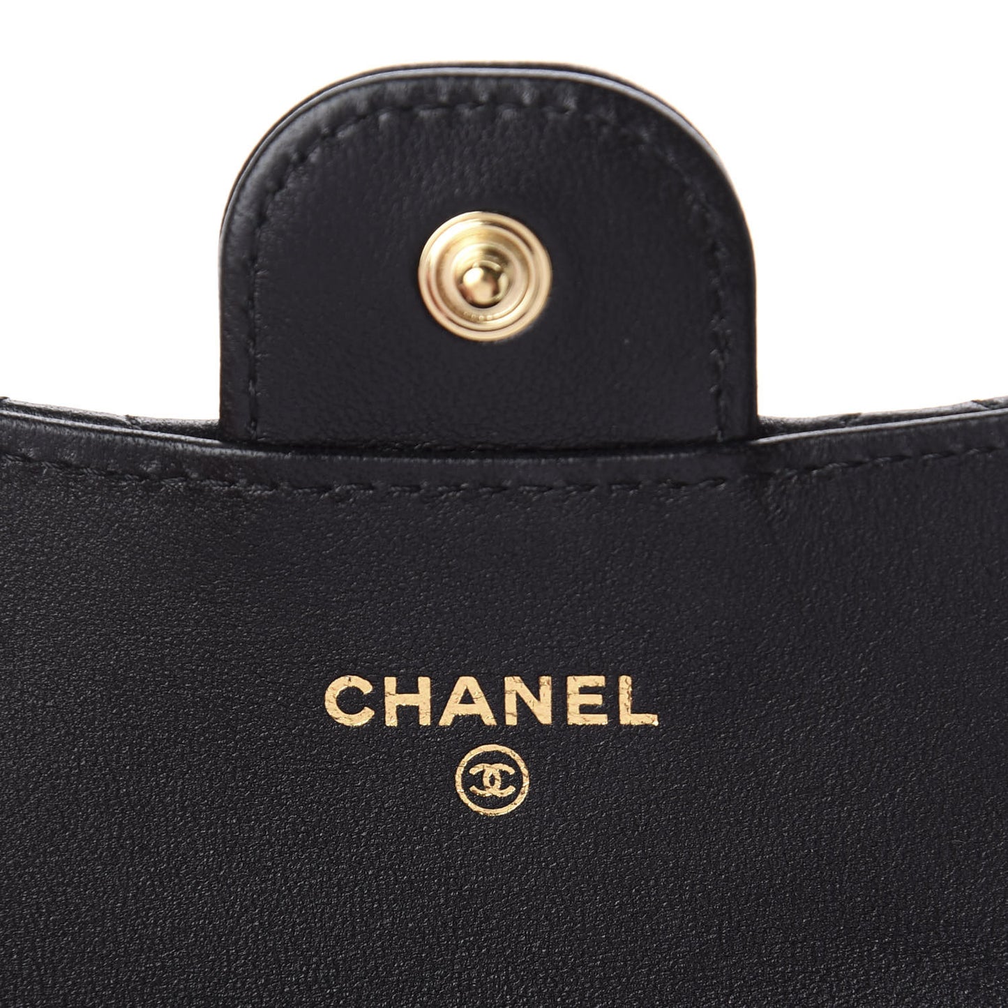 Lambskin Quilted Flap Card Holder Black