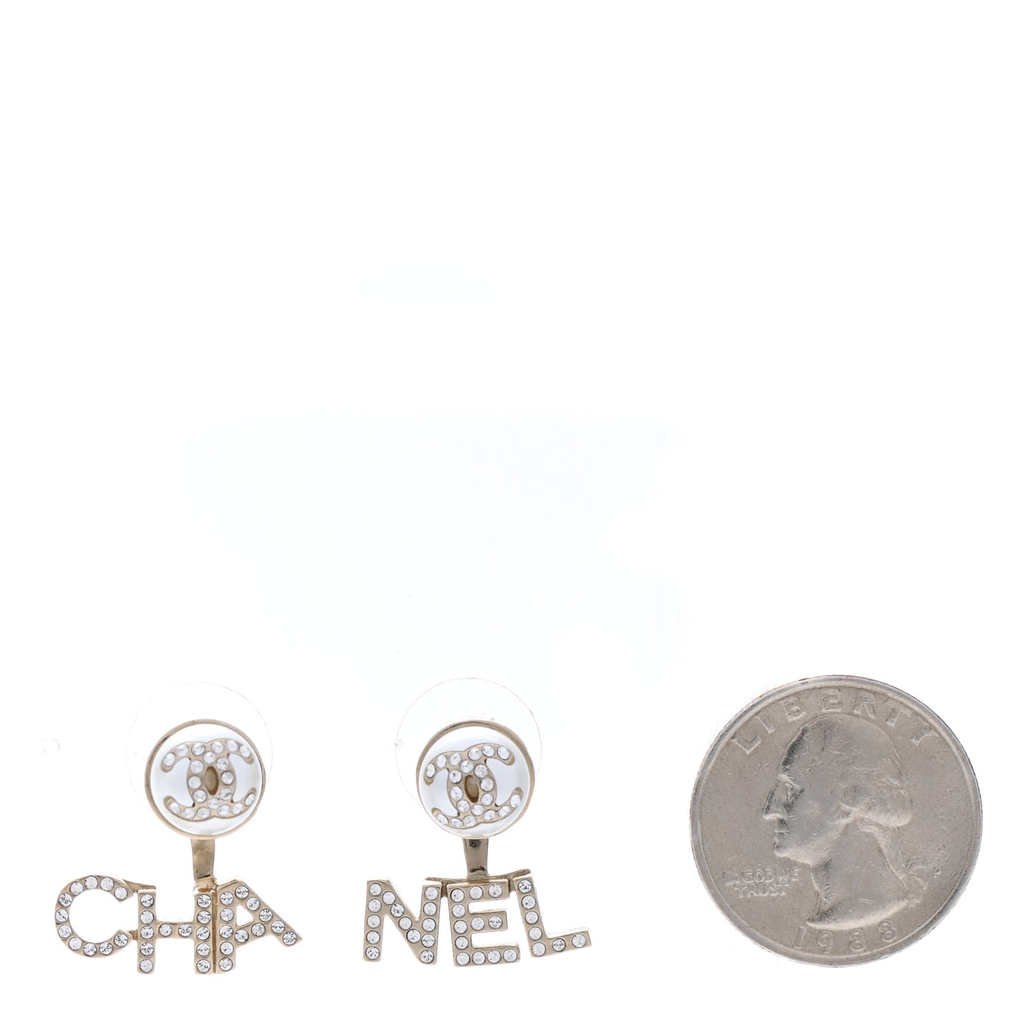 Pearl Crystal Logo Earrings Gold Pearly White