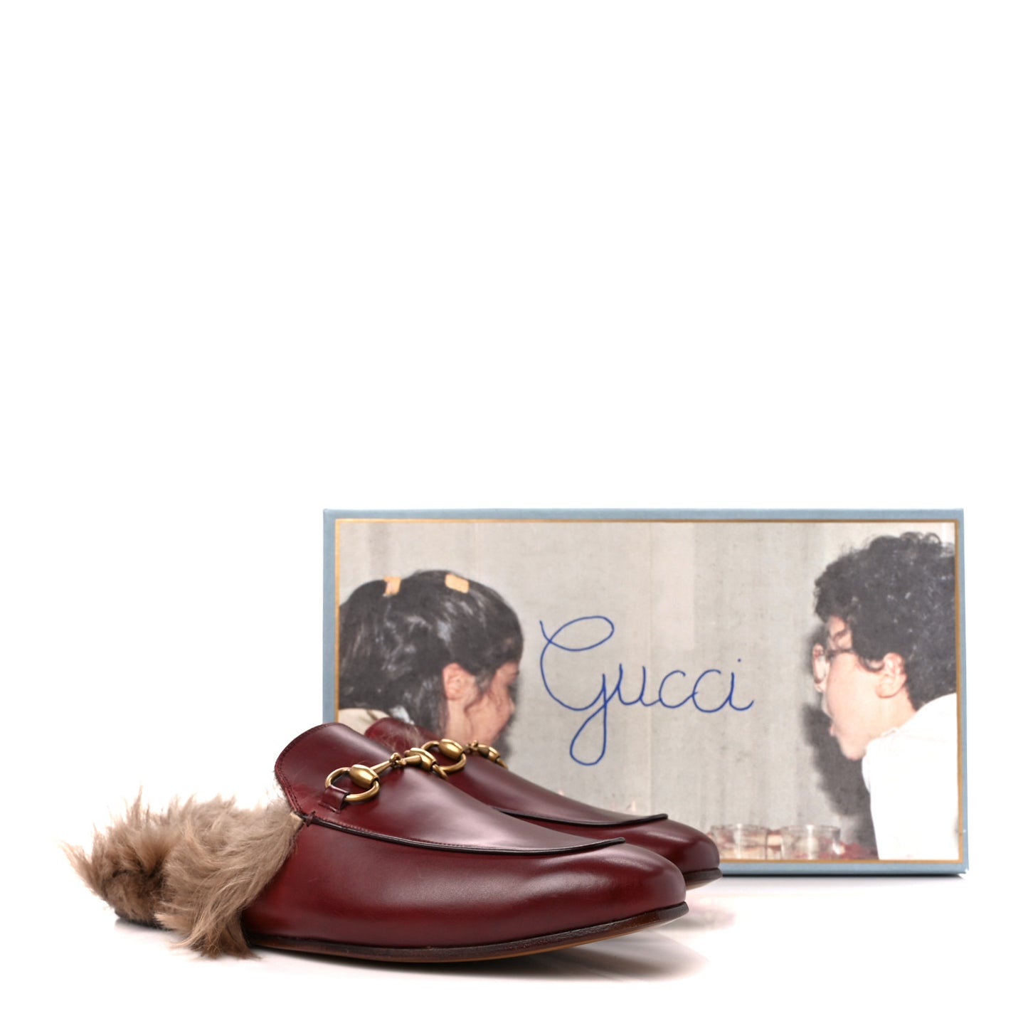 Betis Glamour Calfskin Granada Kid Fur Mens Princetown Slippers 8 Ruby Bordeaux Naturale