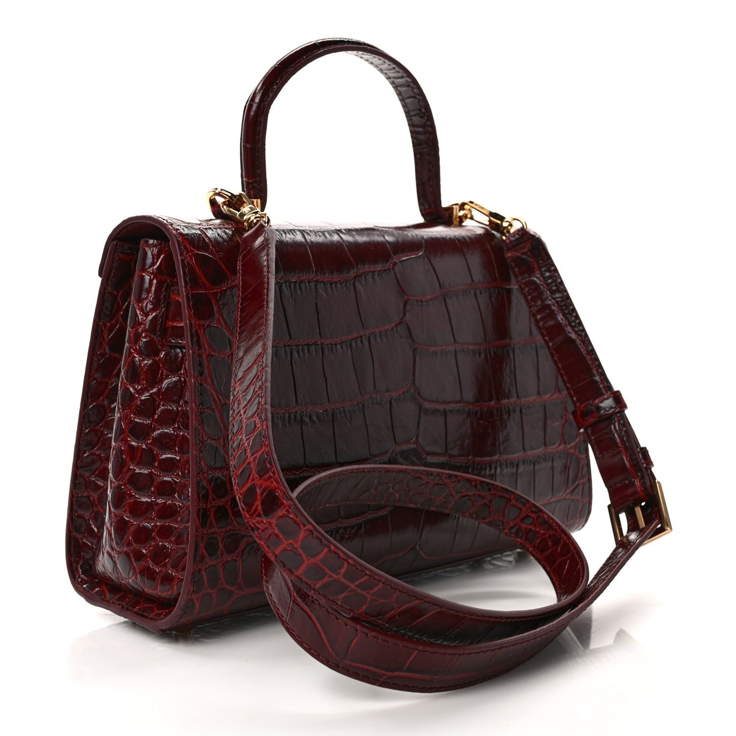 Calfskin Crocodile Embossed Small Medusa '95 Top Handle Bag Burgundy