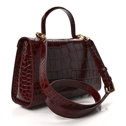 Versace Calfskin Crocodile Embossed Small Medusa '95 Top Handle Bag Burgundy 3 of 8
