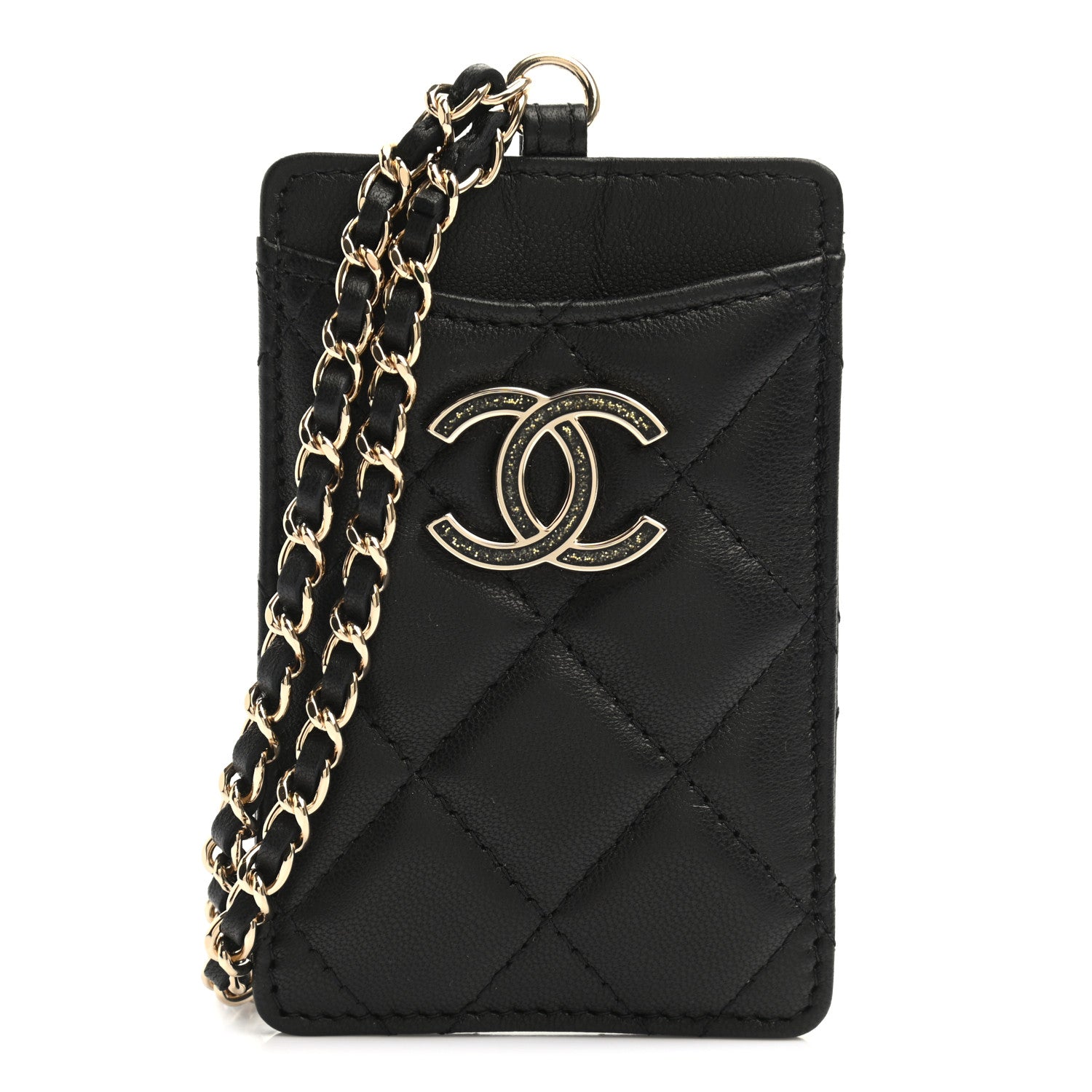 Chanel Lambskin Quilted Glitter Card Holder On Chain Black 1 of 8