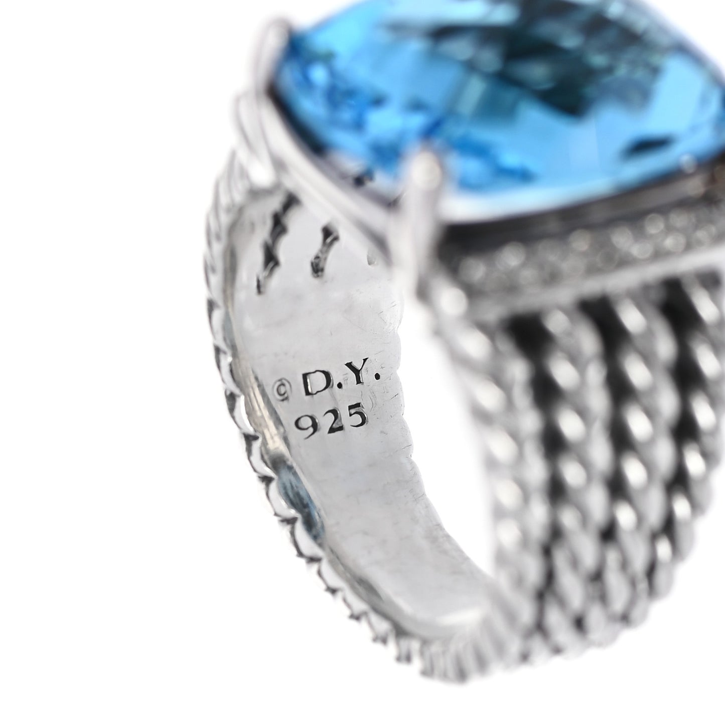 Sterling Silver Diamond Blue Topaz 16mm Wheaton Ring 51 5.75