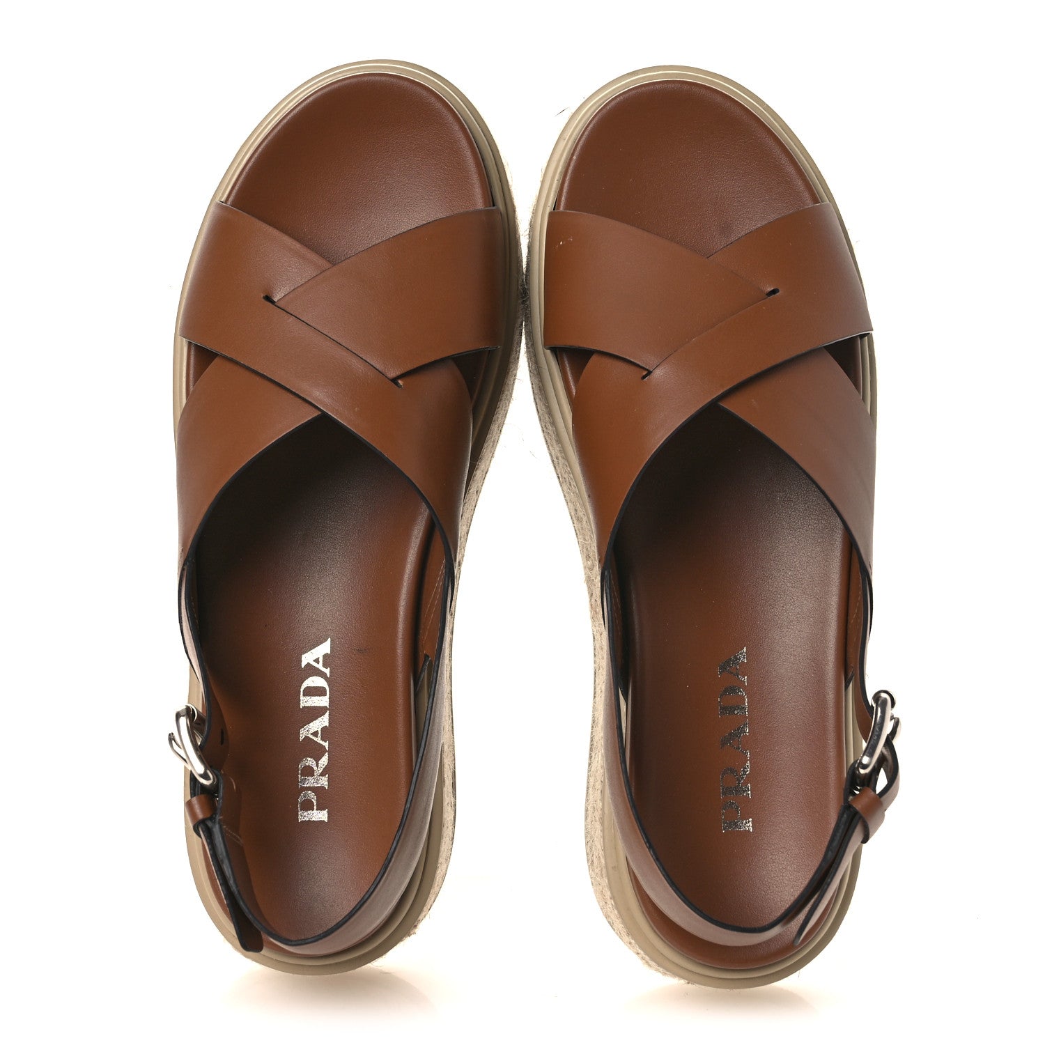 Prada Vitello Soft Espadrilles Platform Sandals 39.5 Cognac 2 of 12