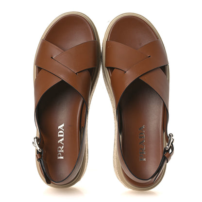 Prada Vitello Soft Espadrilles Platform Sandals 39.5 Cognac 2 of 12