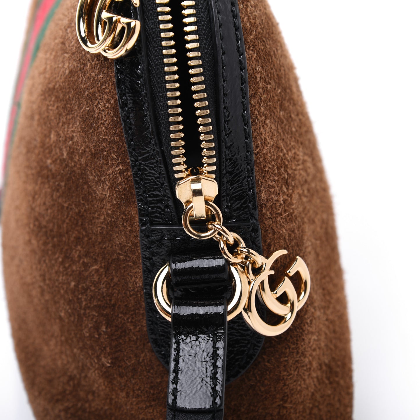 Suede Patent Web Small Ophidia Dome Shoulder Bag Nocciola Black