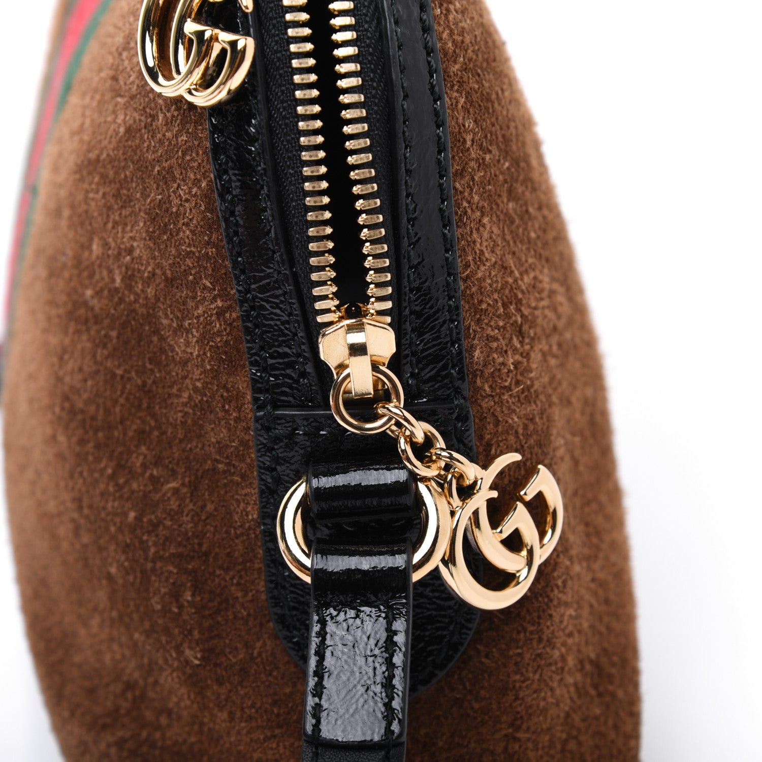 Gucci Suede Patent Web Small Ophidia Dome Shoulder Bag Nocciola Black 14 of 19