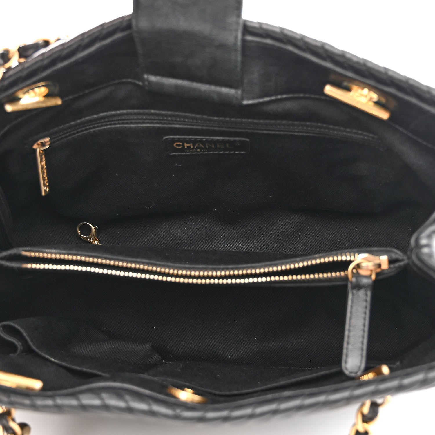 Chanel Wrinkled Lambskin Chevron Quilted Surpique Tote Black 5 of 12