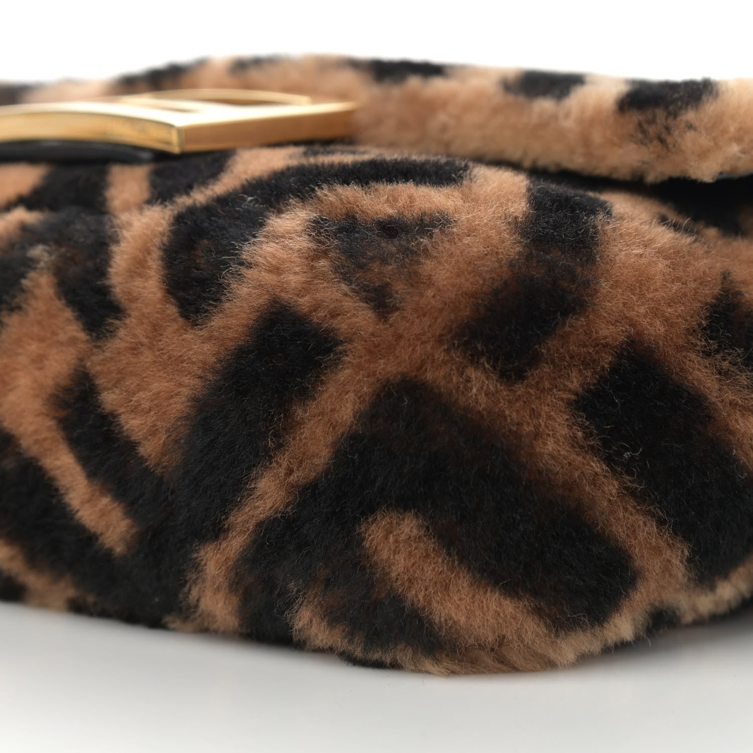 Fendi Shearling Vitello Dolce Macro FF 1974 Mini Baguette Tobacco Black 11 of 11