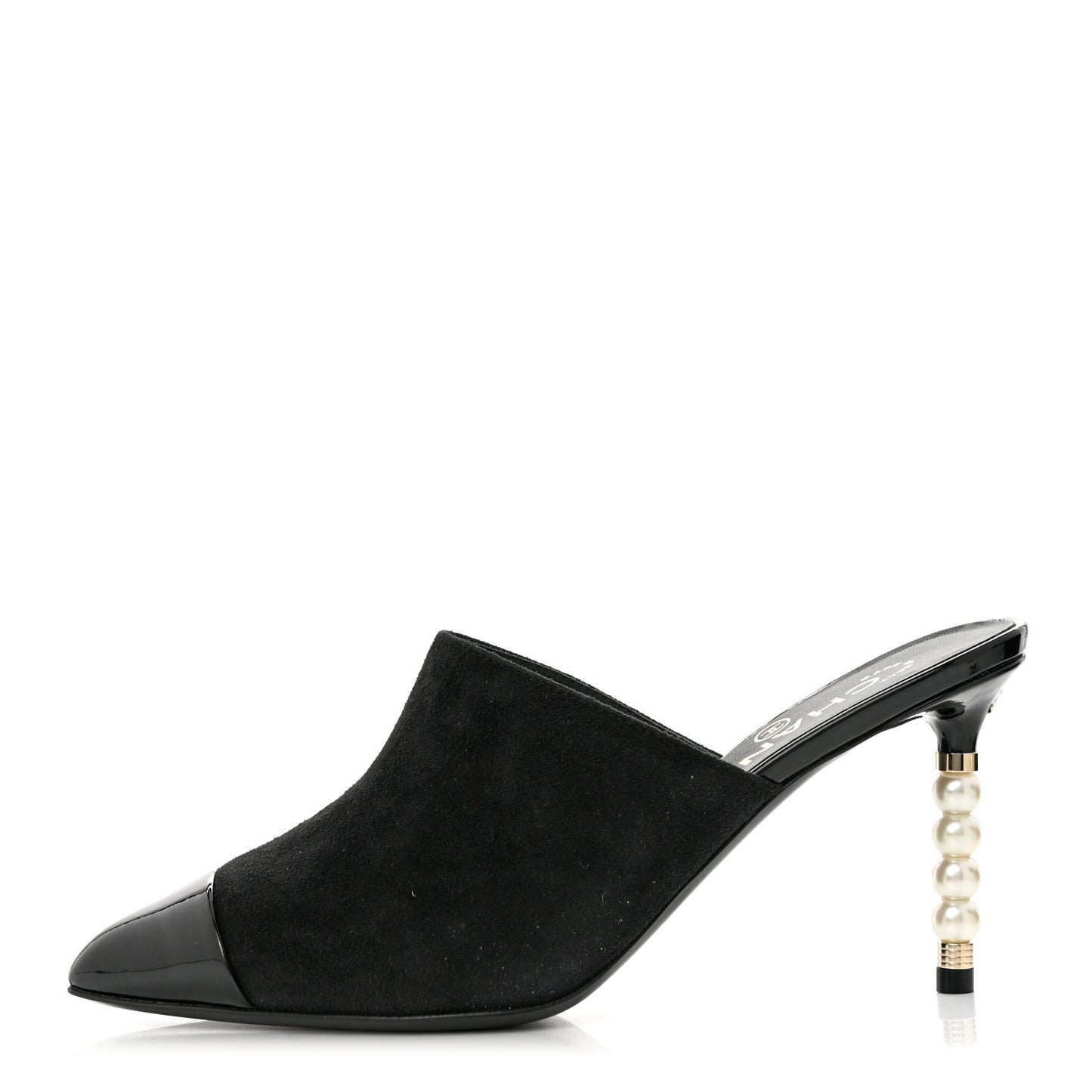Suede Patent Calfskin Cap Toe Pearl Mule 36 Black