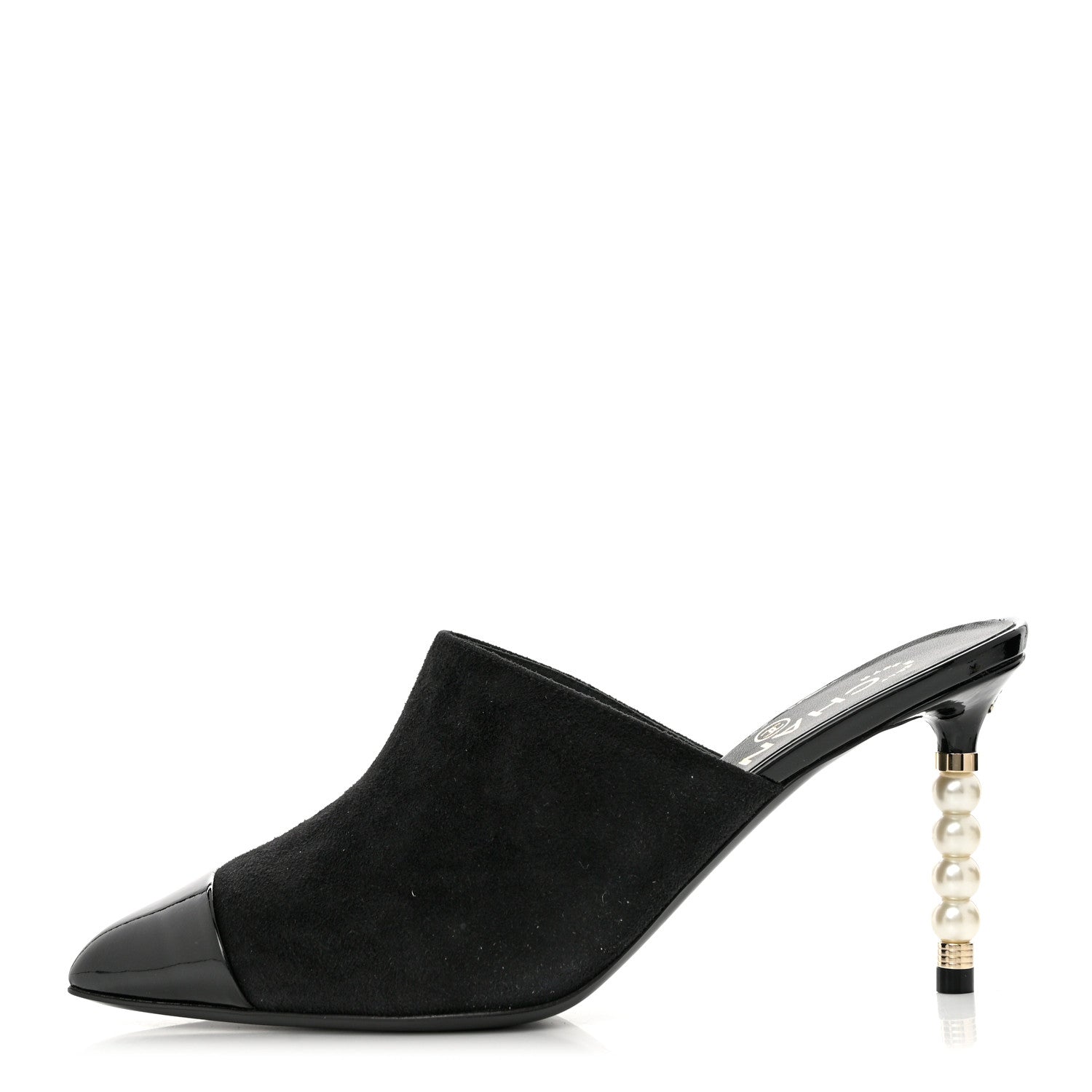 Chanel Suede Patent Calfskin Cap Toe Pearl Mule 36 Black 1 of 10