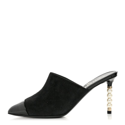 Chanel Suede Patent Calfskin Cap Toe Pearl Mule 36 Black 1 of 10