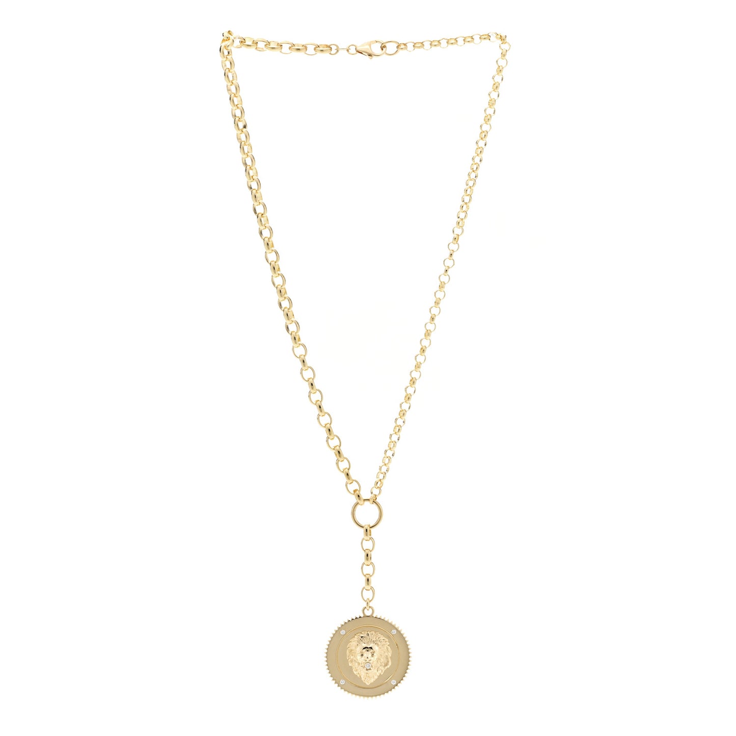 18K Yellow Gold Large Strength Medallion Heavy Mixed Belcher Extension Chain Necklace