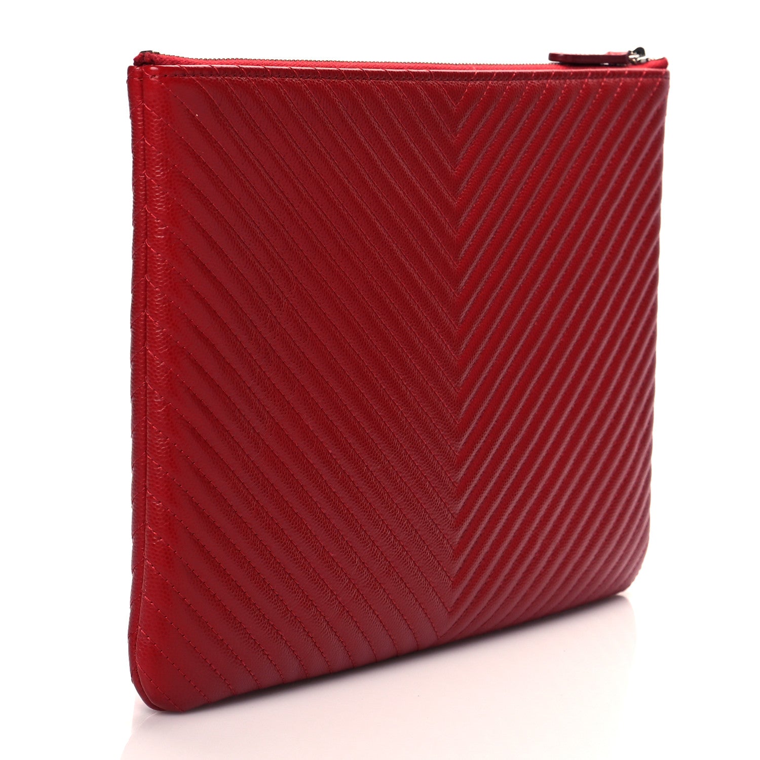 Chanel Caviar Chevron Quilted Medium Cosmetic Case Red 3 of 11
