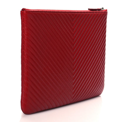 Chanel Caviar Chevron Quilted Medium Cosmetic Case Red 3 of 11