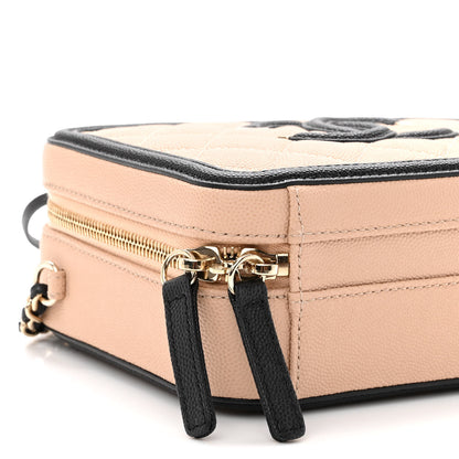 Chanel Caviar Quilted Small CC Filigree Vanity Case Beige Black 9 of 10