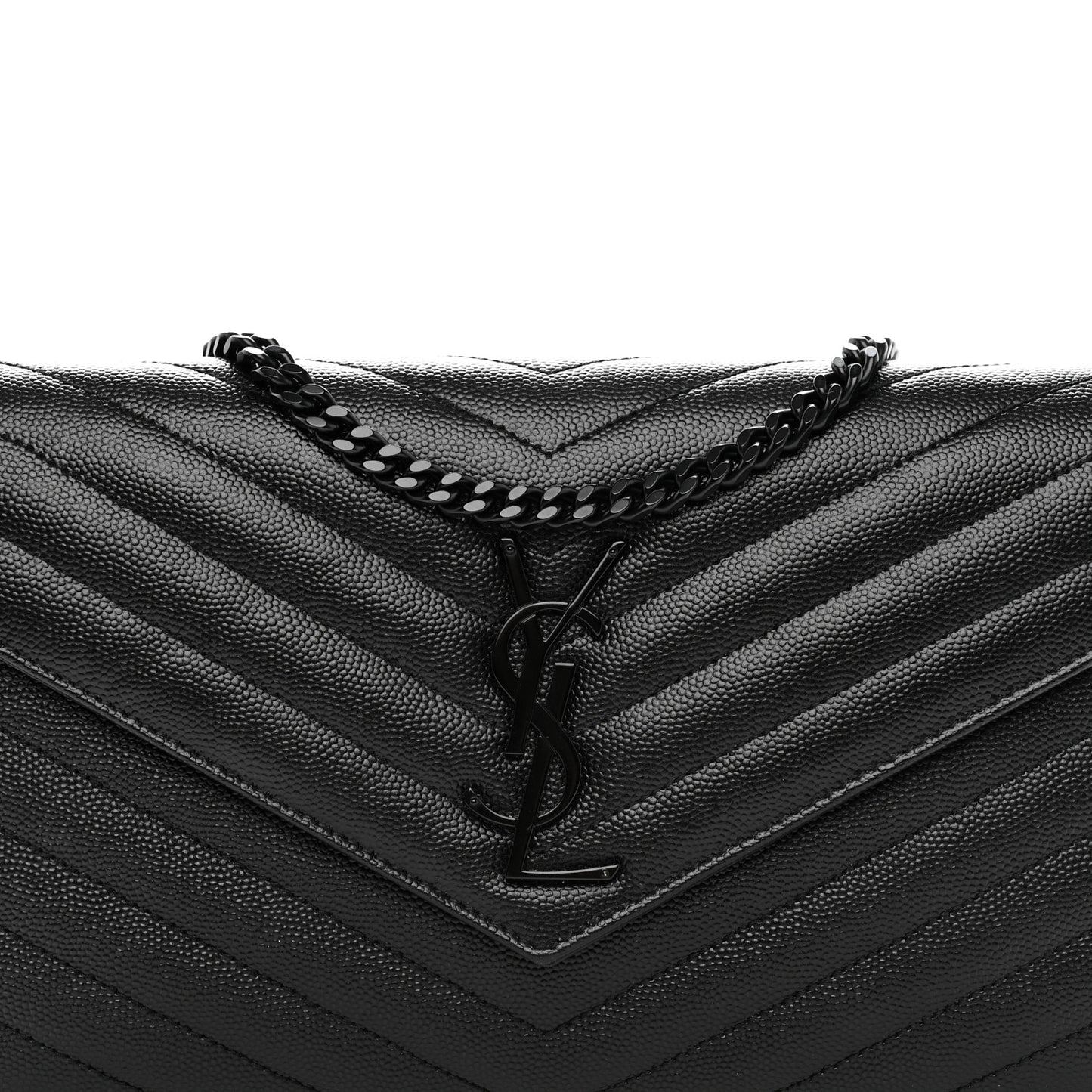 Grain De Poudre Matelasse Chevron Monogram Monochrome Chain Wallet Black
