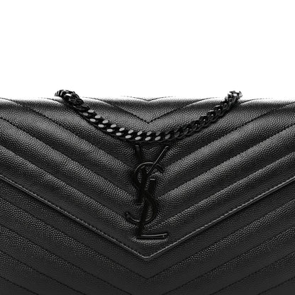 Saint Laurent Grain De Poudre Matelasse Chevron Monogram Monochrome Chain Wallet Black 9 of 12