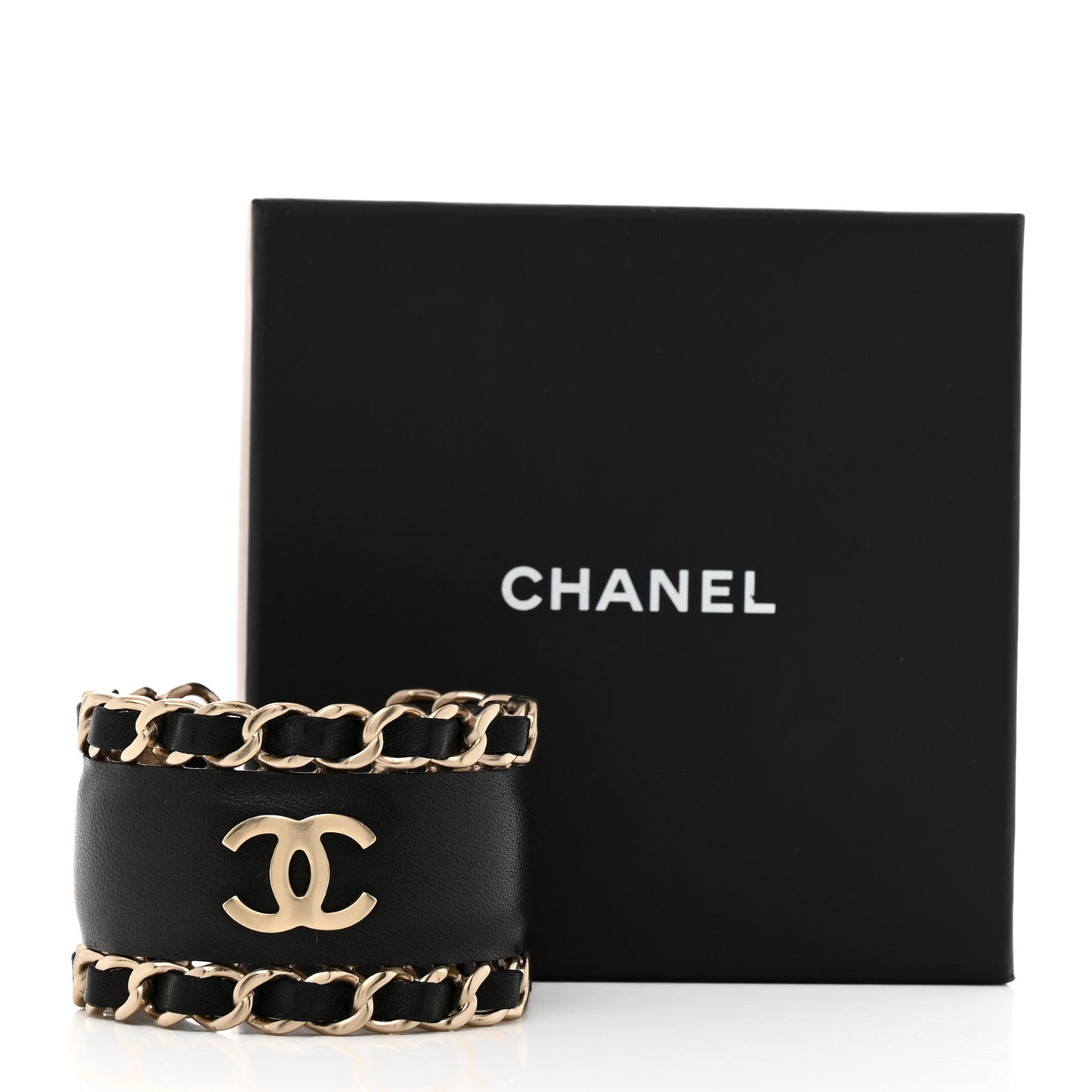 Lambskin Chain CC Cuff Black Gold