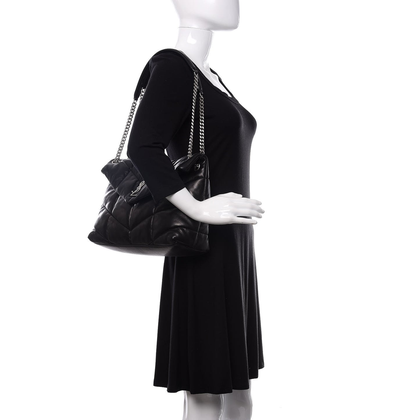 Lambskin Quilted Medium Loulou Puffer Monogram Chain Satchel Black