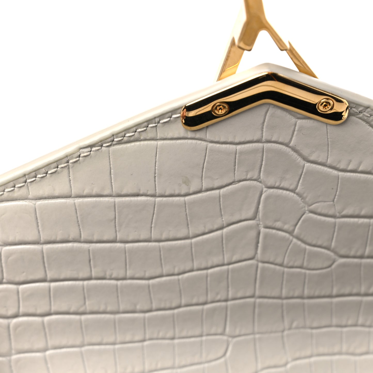Crocodile Embossed Mini Classic Monogram Cassandra Top Handle Crema Soft