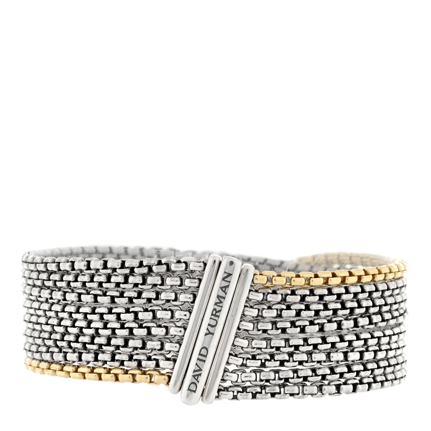 David Yurman Sterling Silver 18K Yellow Gold Eight-Row Box Chain Bracelet 2 of 3