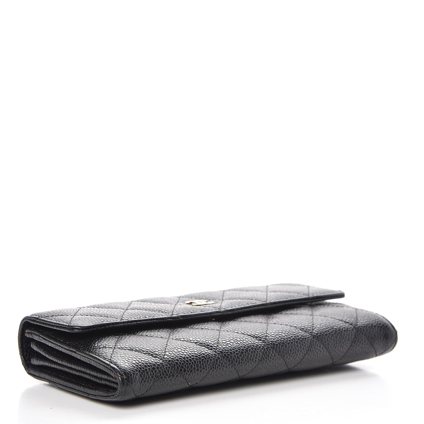 Caviar Quilted Large Gusset Flap Wallet Black