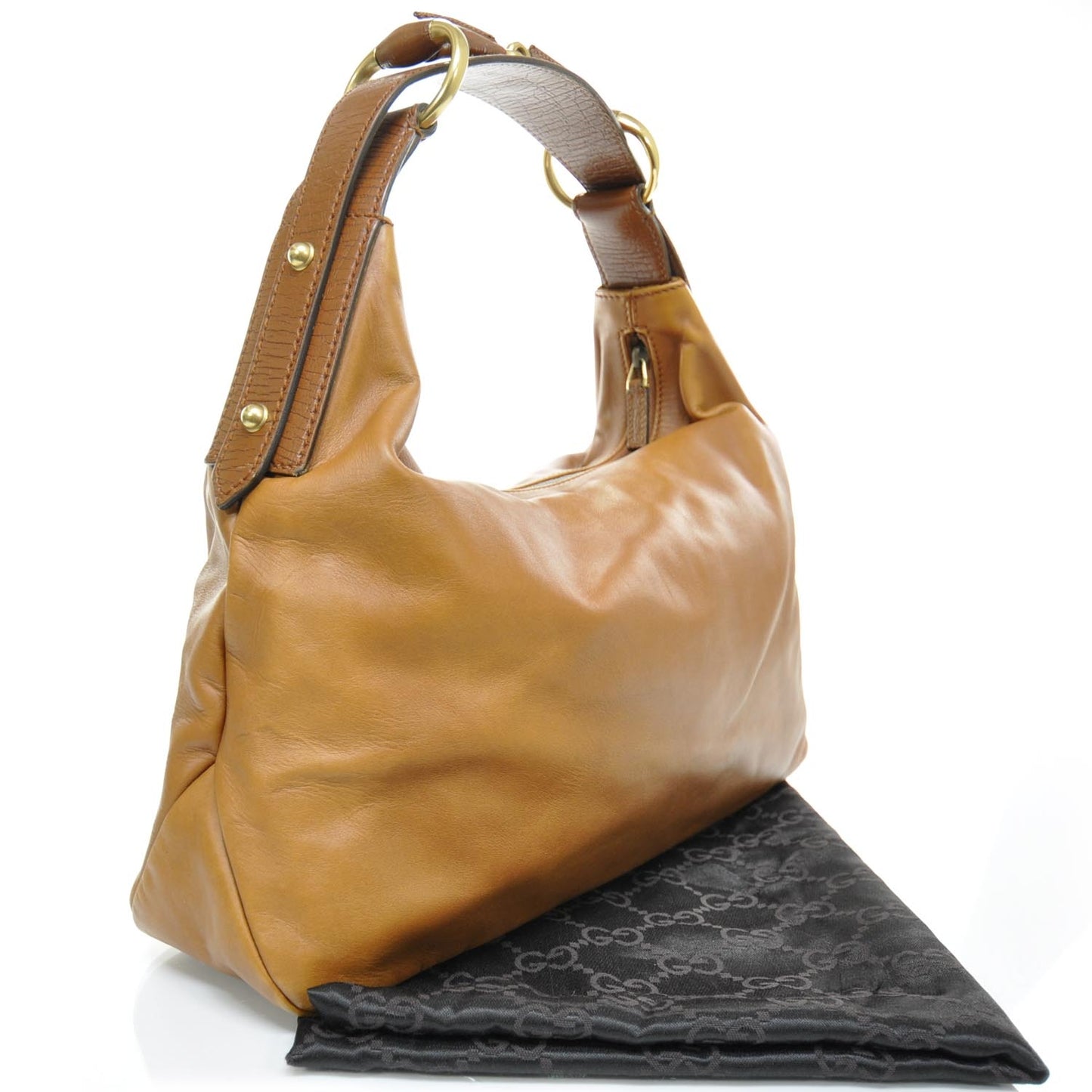 Leather Medium Horsebit Chain Hobo Tan