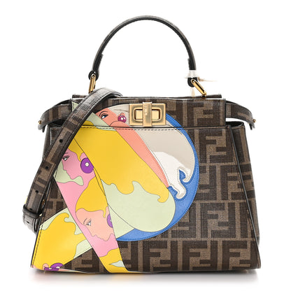 Fendi Glazed Fabric Vitello FF 1974 Hairdo Girls Inlay Mini Peekaboo Iconic Satchel Mogano Panna Multicolor 1 of 10