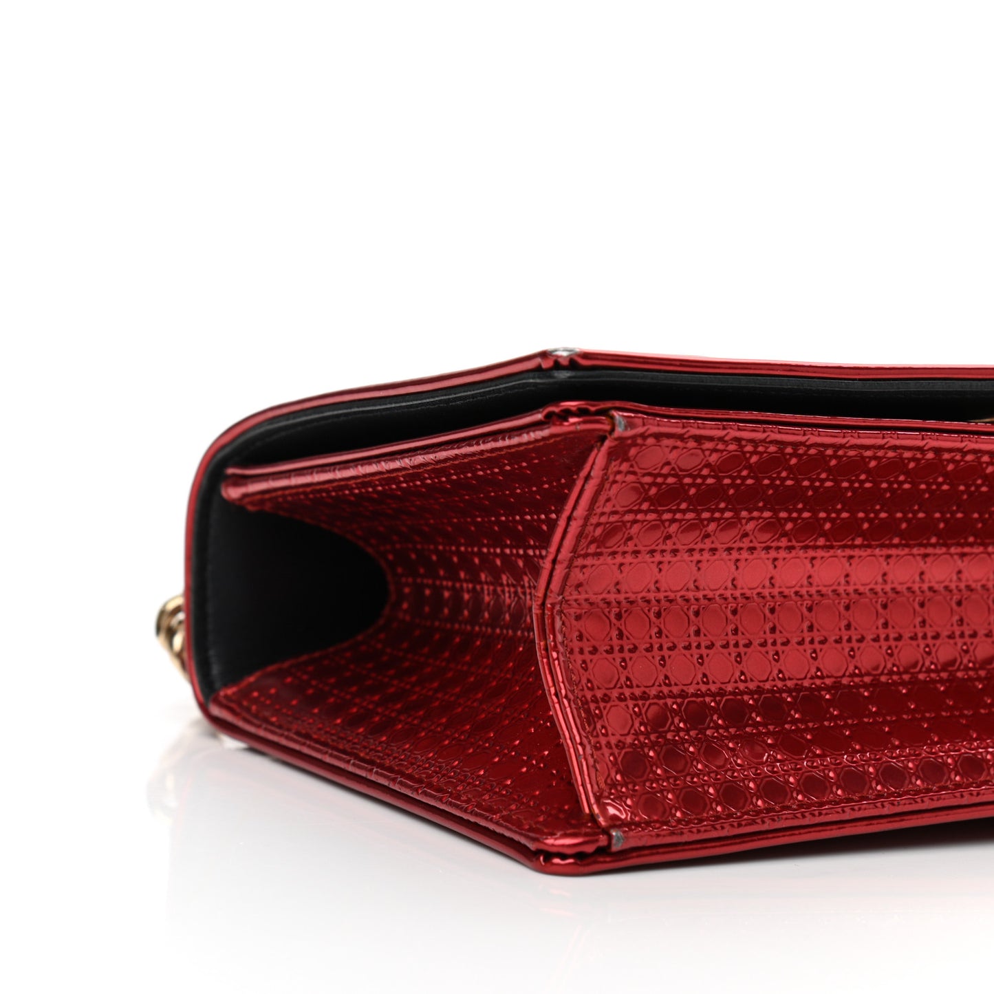 Metallic Patent Micro-Cannage Small Diorama Flap Bag Red