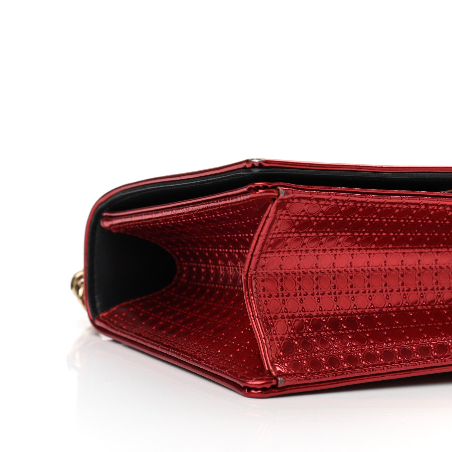 Christian Dior Metallic Patent Micro-Cannage Small Diorama Flap Bag Red 11 of 12