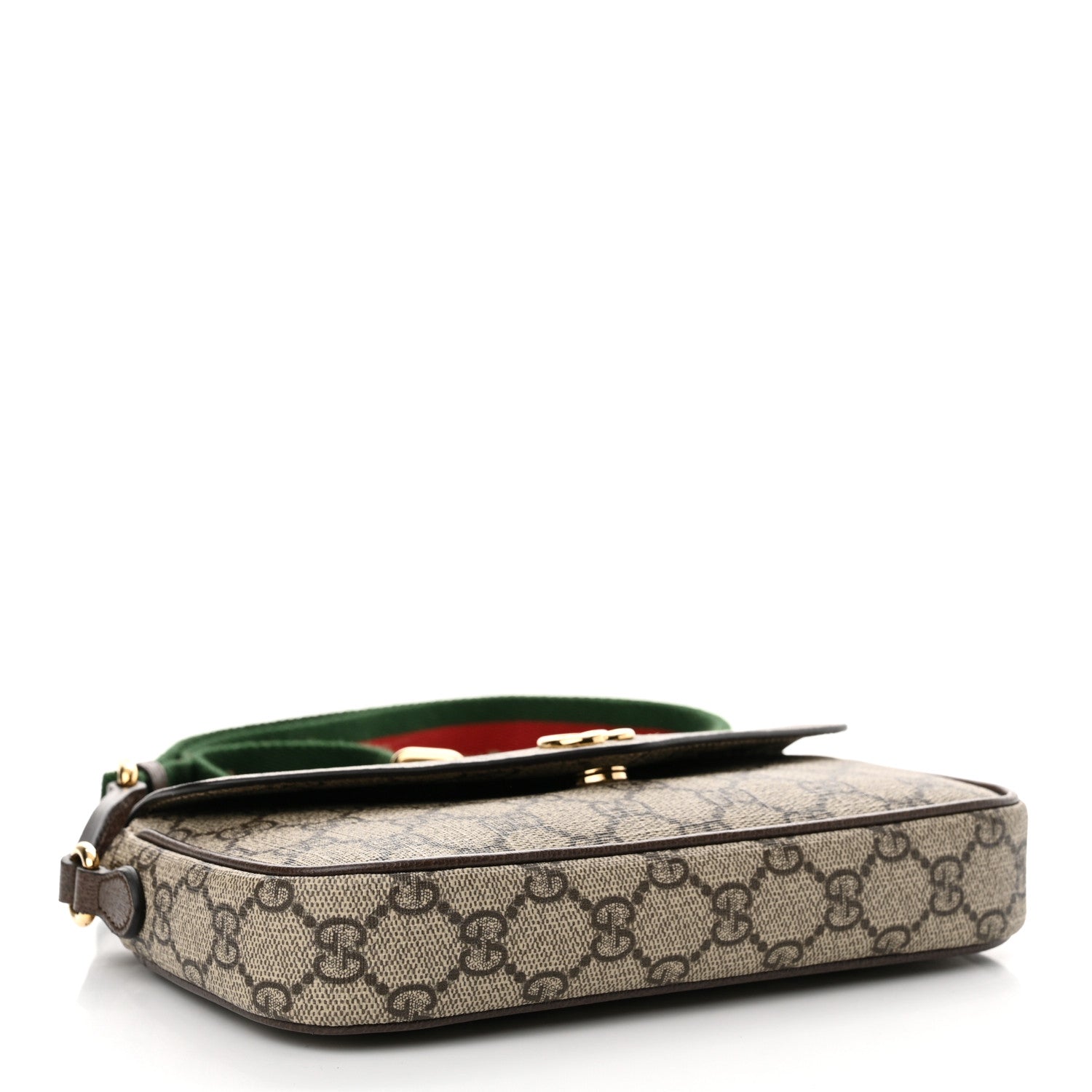Gucci GG Supreme Monogram Textured Dollar Calfskin Web Mini Ophidia Envelope Shoulder Bag Beige Ebony 4 of 11