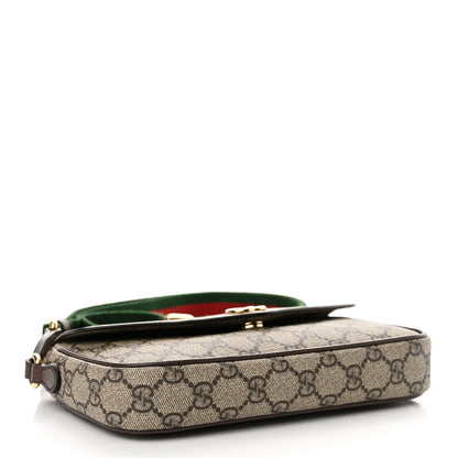 Gucci GG Supreme Monogram Textured Dollar Calfskin Web Mini Ophidia Envelope Shoulder Bag Beige Ebony 4 of 11