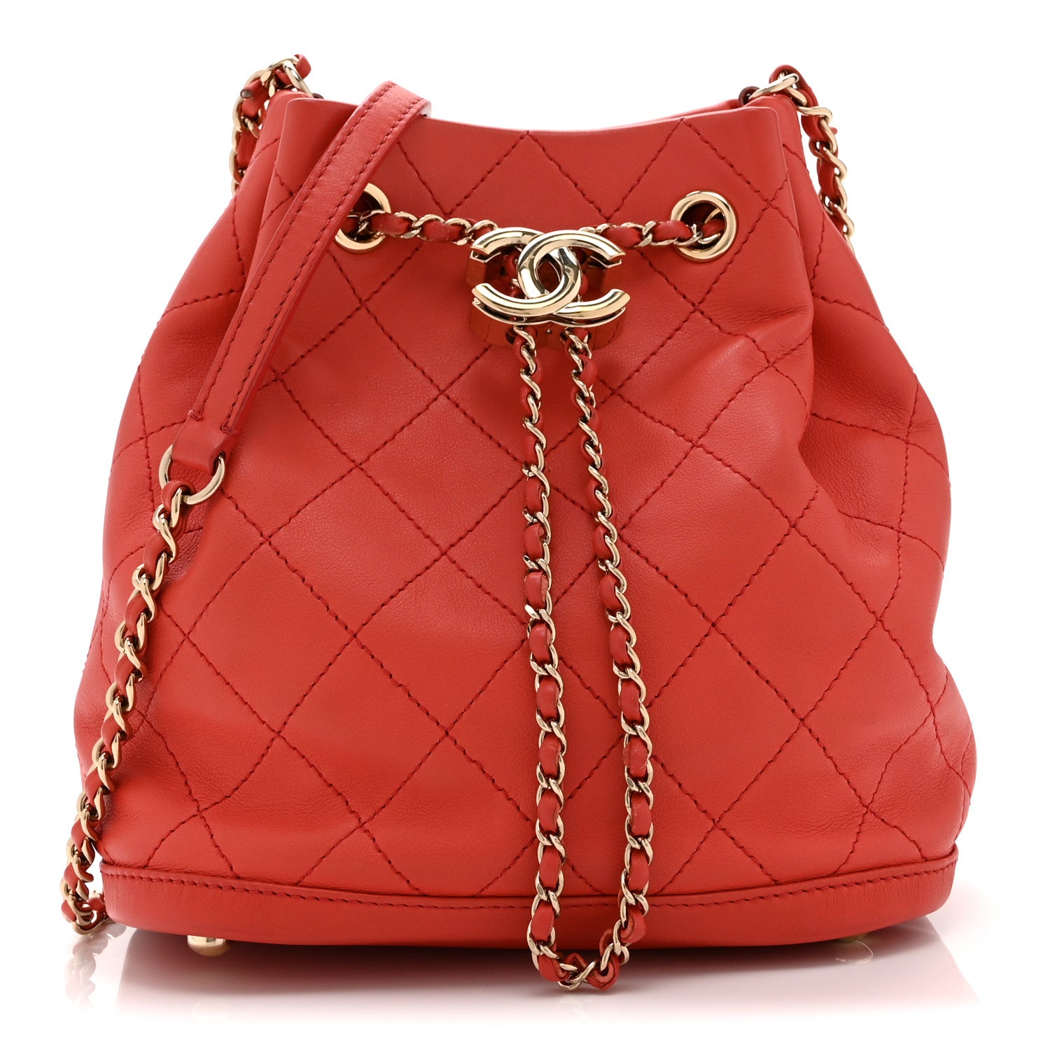 Chanel Calfskin Stitched Chain Bucket Bag Coral 1 of 10
