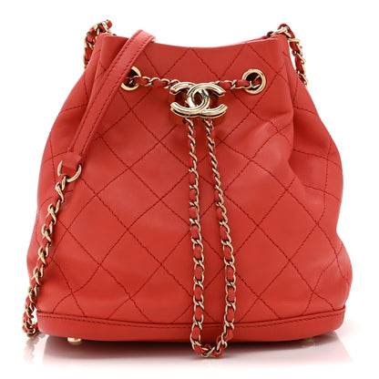 Chanel Calfskin Stitched Chain Bucket Bag Coral 1 of 10